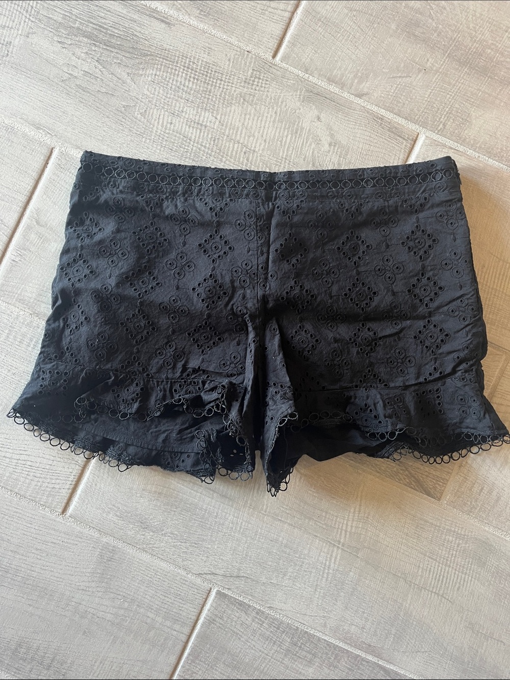 LOFT Black Eyelet Ruffle Lounge Shorts